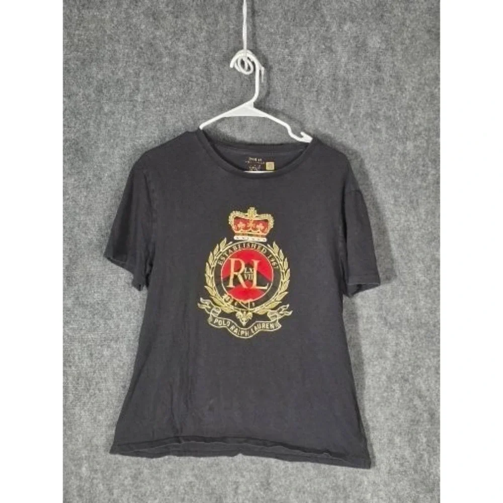 Polo Ralph Lauren Men's Black‎ RL Crest Logo T Shirt Size M Classic Casualwear